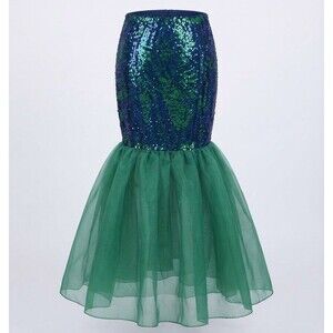 Funna Mermaid Tail Skirt Sequin Green Blue Tulle Costume Women’s L Halloween